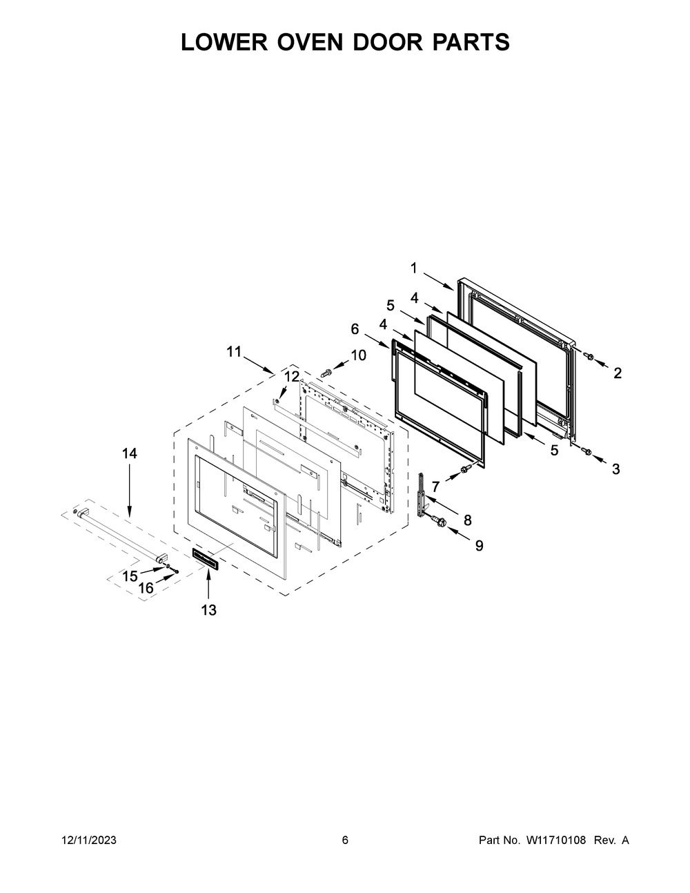Lower Oven Door Parts Diagram and Parts List for KODE300ESS21  KitchenAid Wall Oven