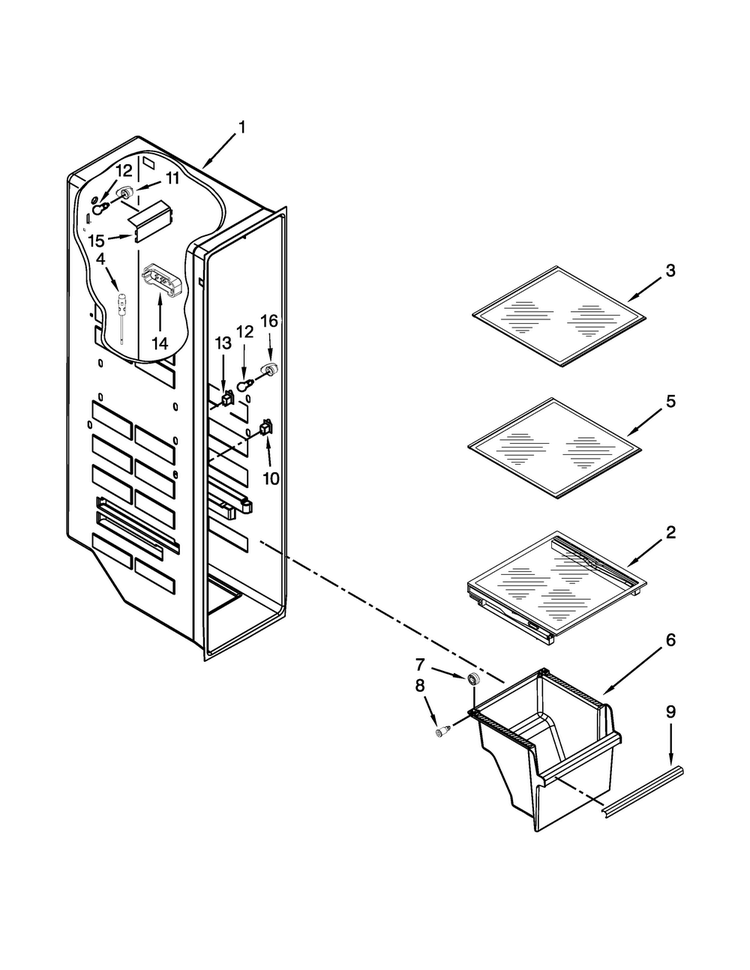 Freezer Liner Parts Diagram and Parts List for WRS571CIDB00  Whirlpool Refrigerator