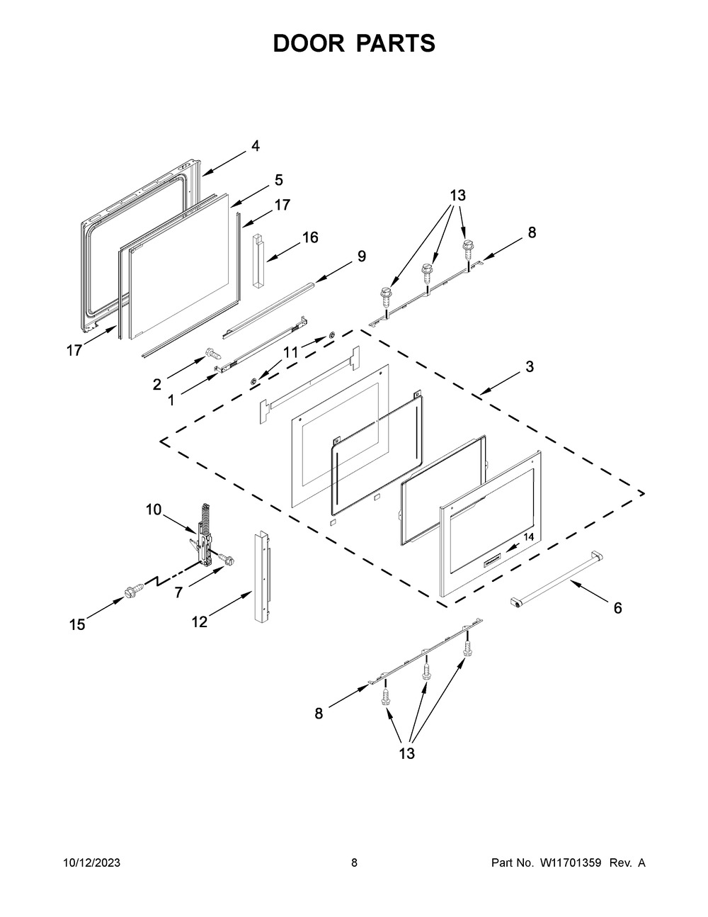 Door Parts Diagram and Parts List for KSGB900ESS9  KitchenAid Range