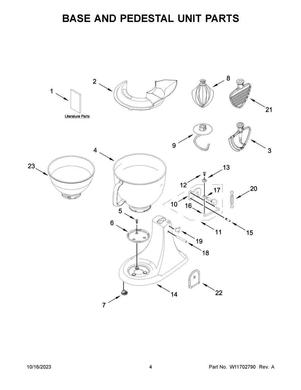 Base And Pedestal Unit Parts Diagram and Parts List for 5KSM195PSBOA5  KitchenAid Mixer