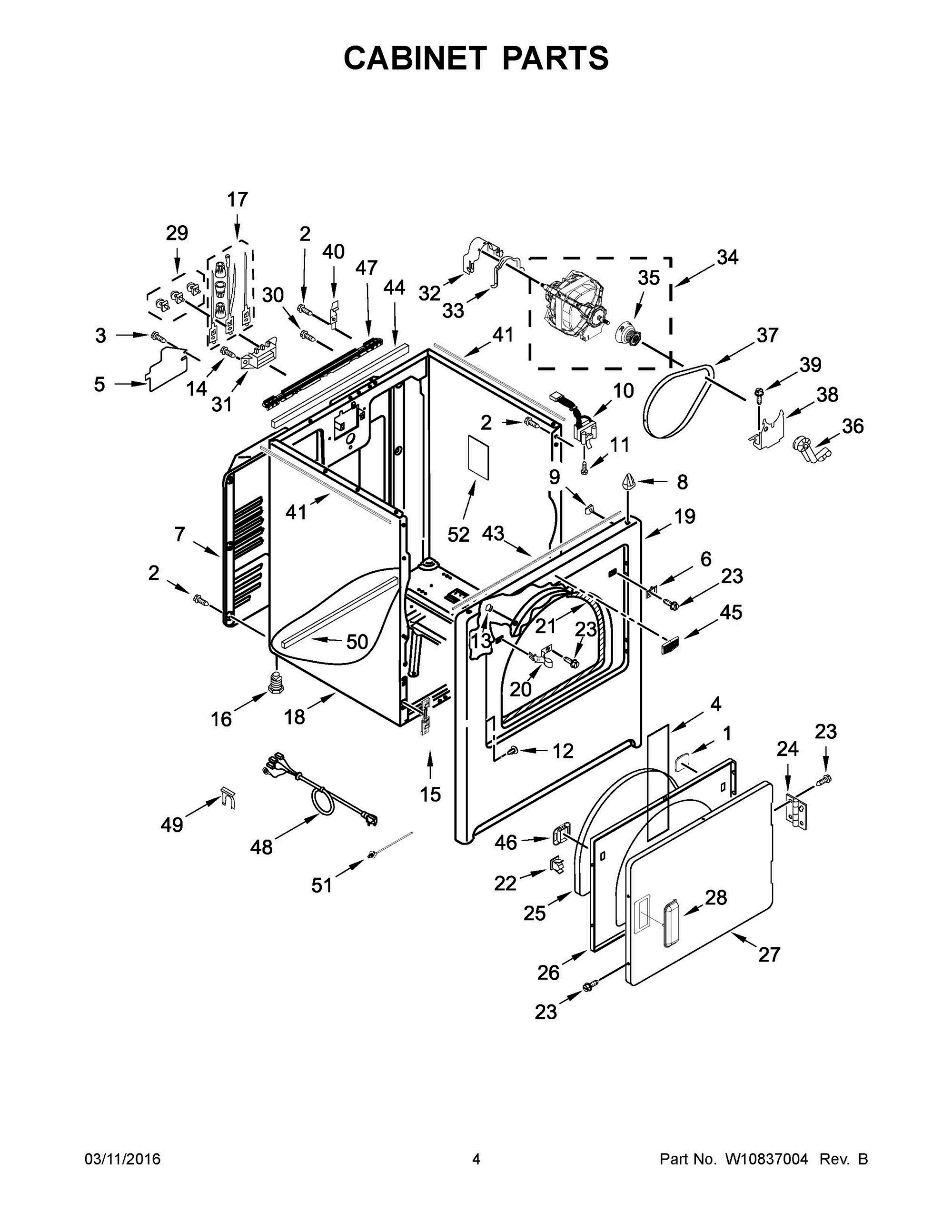 03 - CABINET PARTS Diagram and Parts List for YMEDB755DW1  Whirlpool Dryer