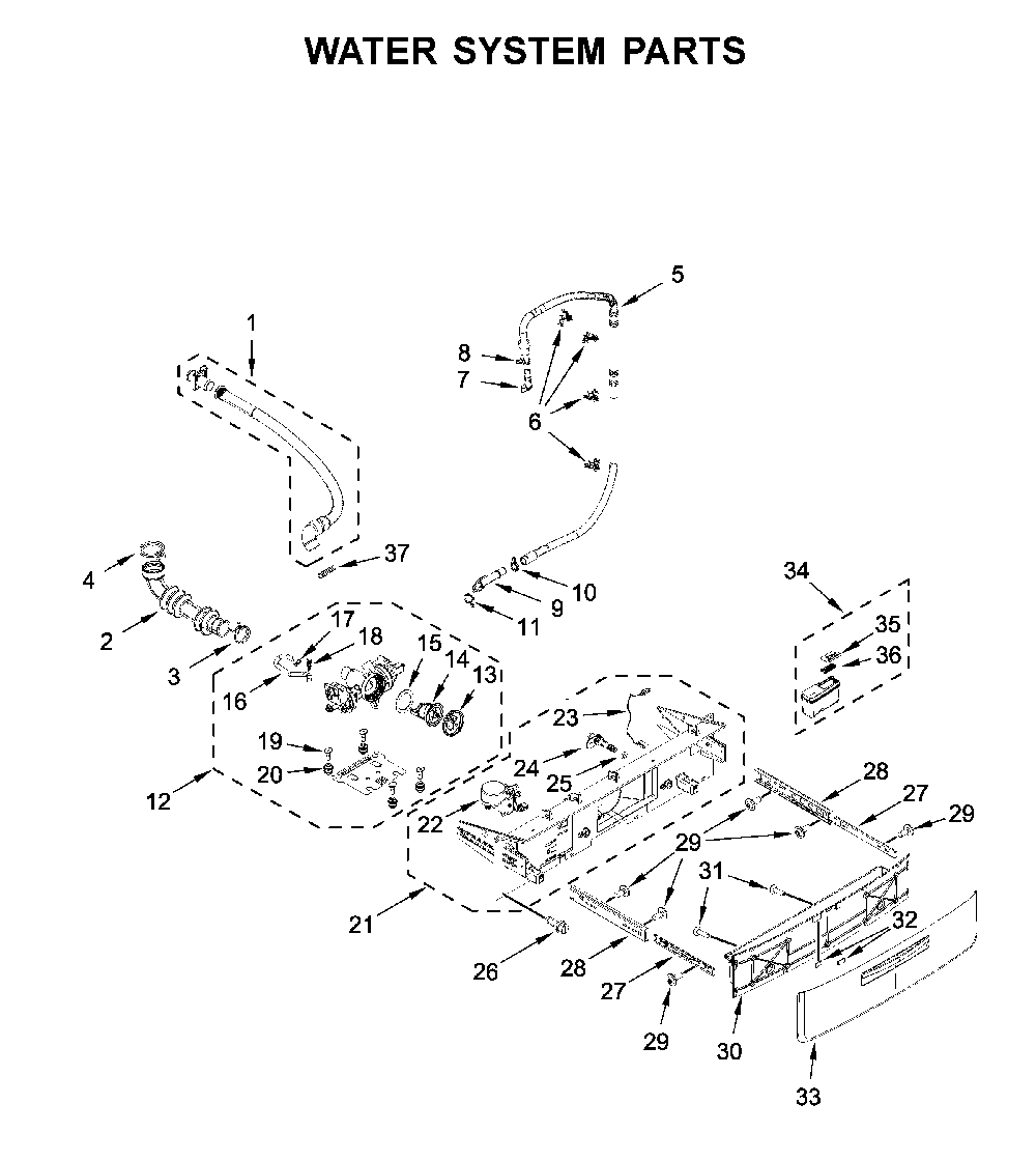 Water system parts Diagram and Parts List for 7MWFW6622HW2  Whirlpool Washer