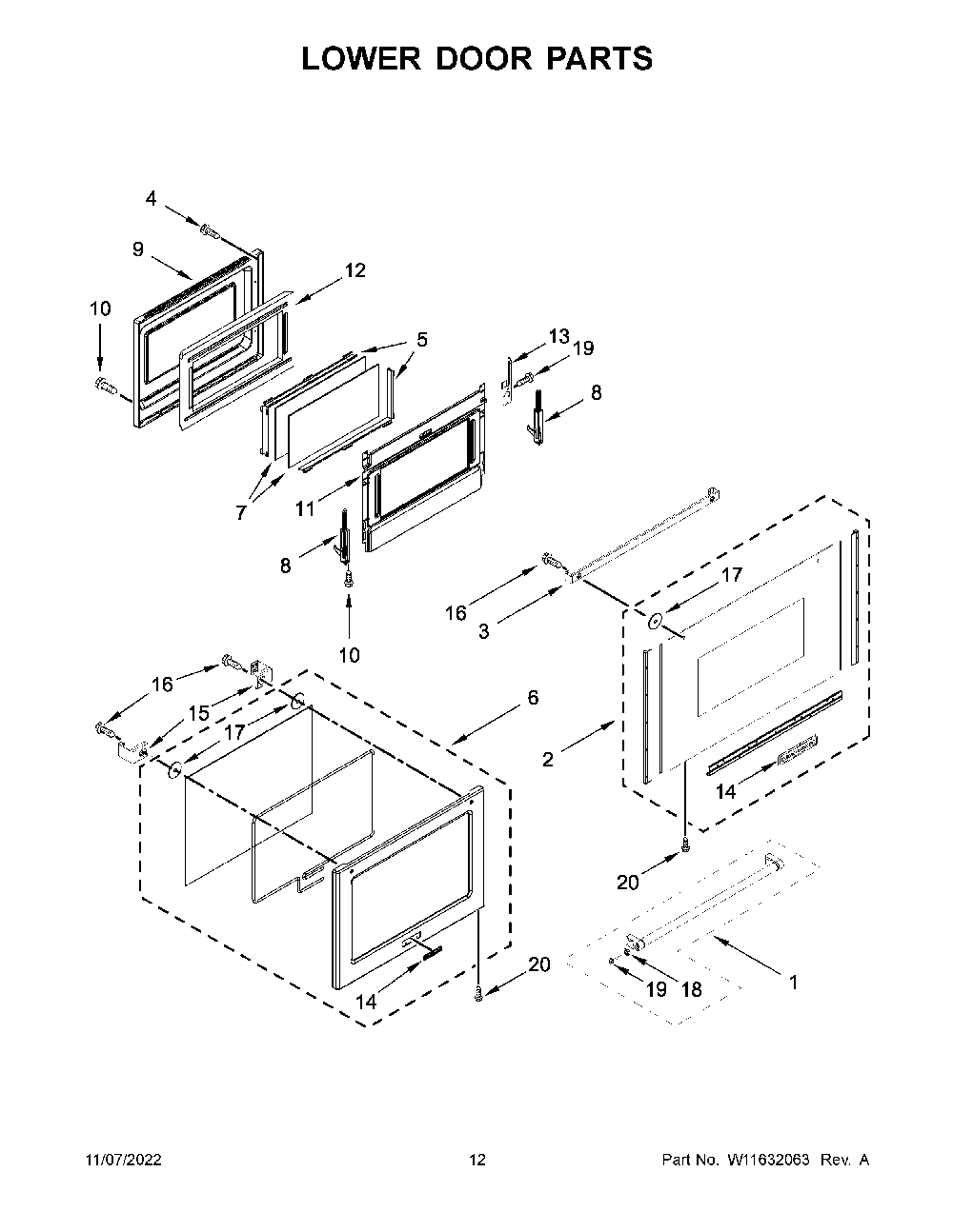 Lower Door Parts Diagram and Parts List for KFGD500EWH10  KitchenAid Range