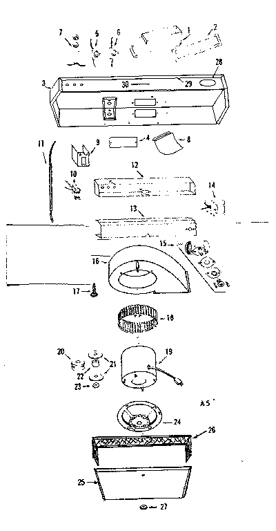 Range Hood Turbo-flo Diagram and Parts List for 15594021  Kenmore Range Hood