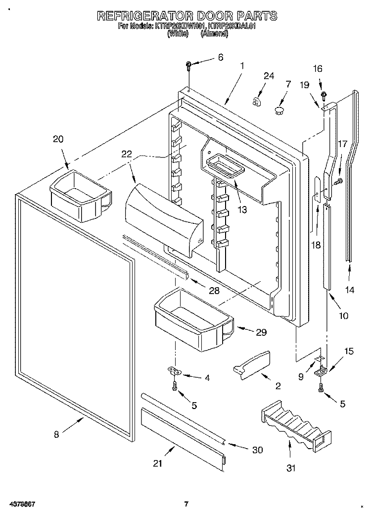 REFRIGERATOR DOOR Diagram and Parts List for KTRP20KDWH01  KitchenAid Refrigerator