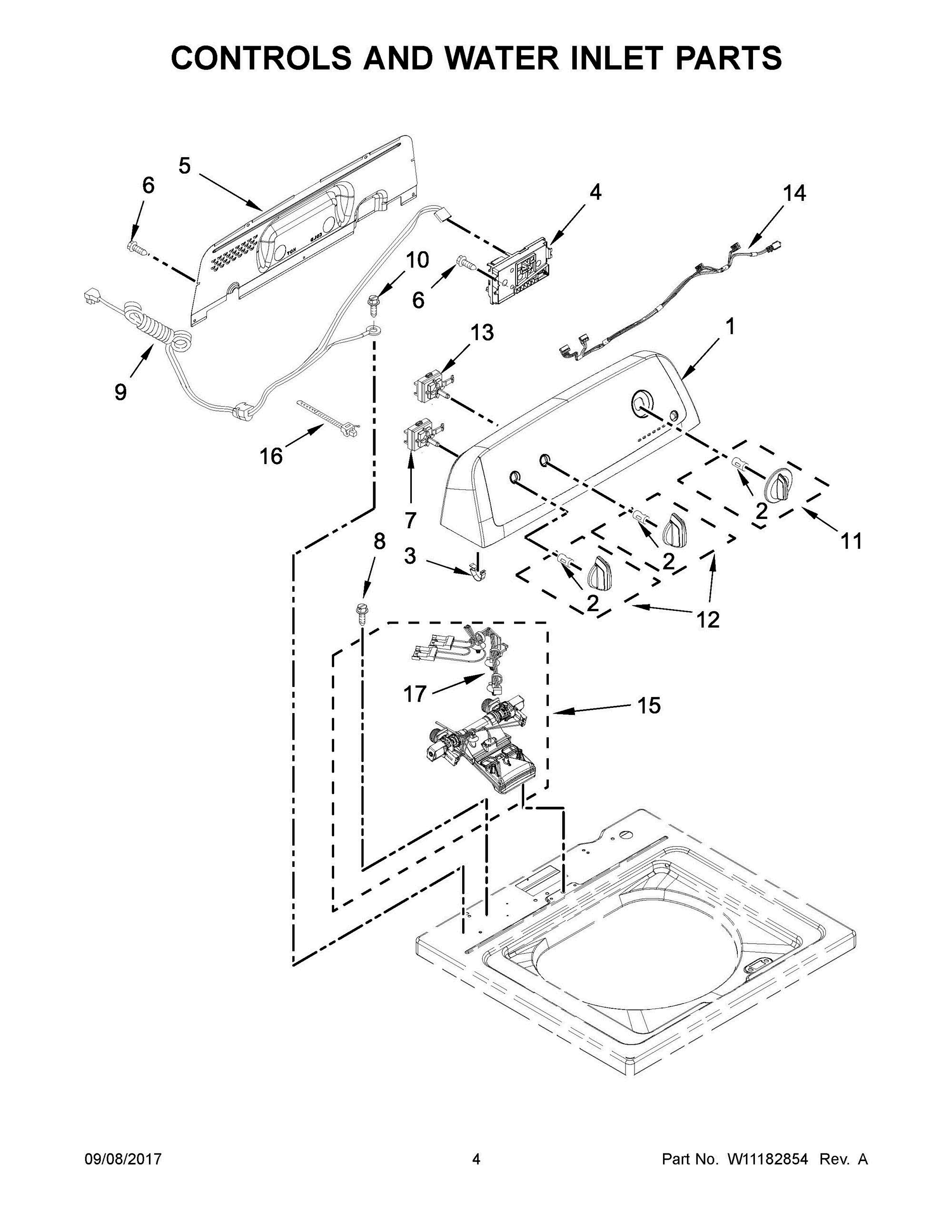 03 - CONTROLS AND WATER INLET PARTS Diagram and Parts List for NTW4665GW0  Whirlpool Washer