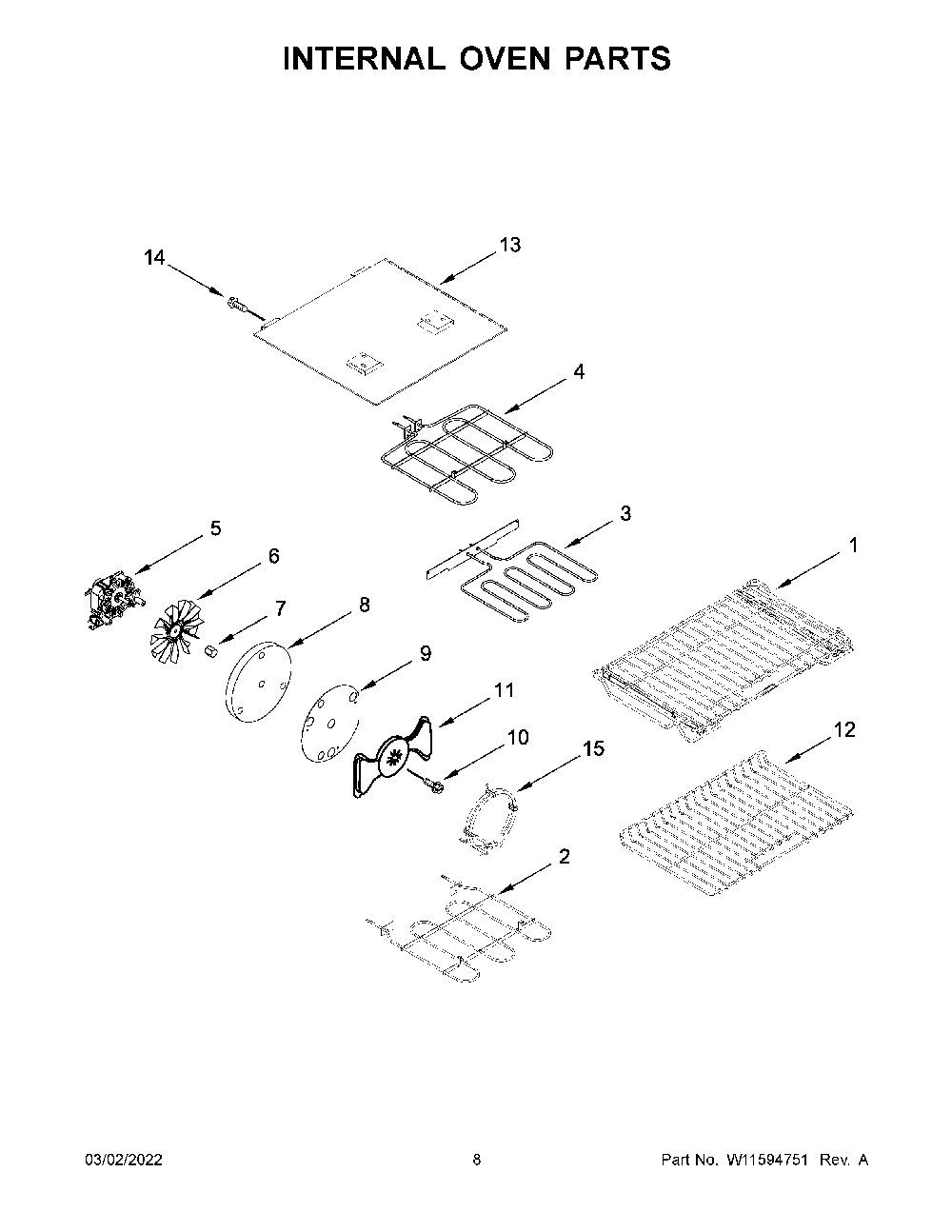 Internal Oven Parts Diagram and Parts List for KFED500ESS05  KitchenAid Range