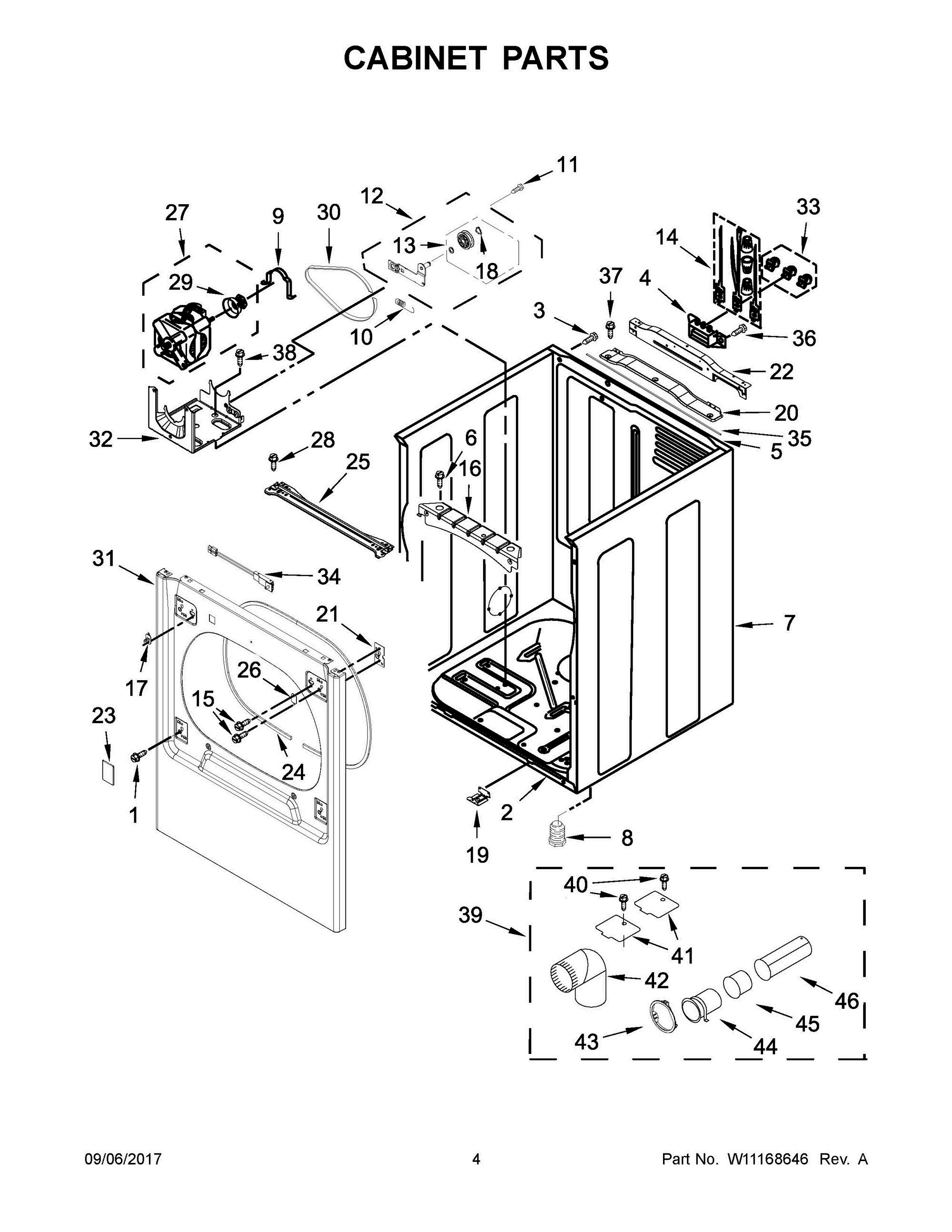 03 - CABINET PARTS Diagram and Parts List for MEDB835DC4  Whirlpool Dryer