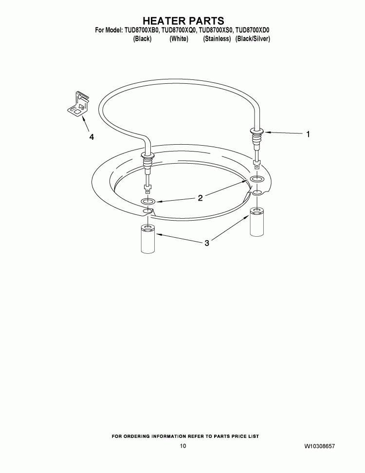 HEATER PARTS Diagram and Parts List for TUD8700XQ0  Estate Dishwasher