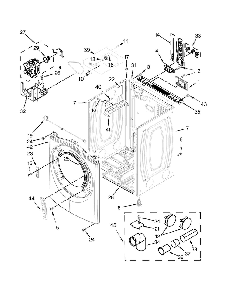 Cabinet Parts Diagram and Parts List for WED87HEDW1  Whirlpool Dryer