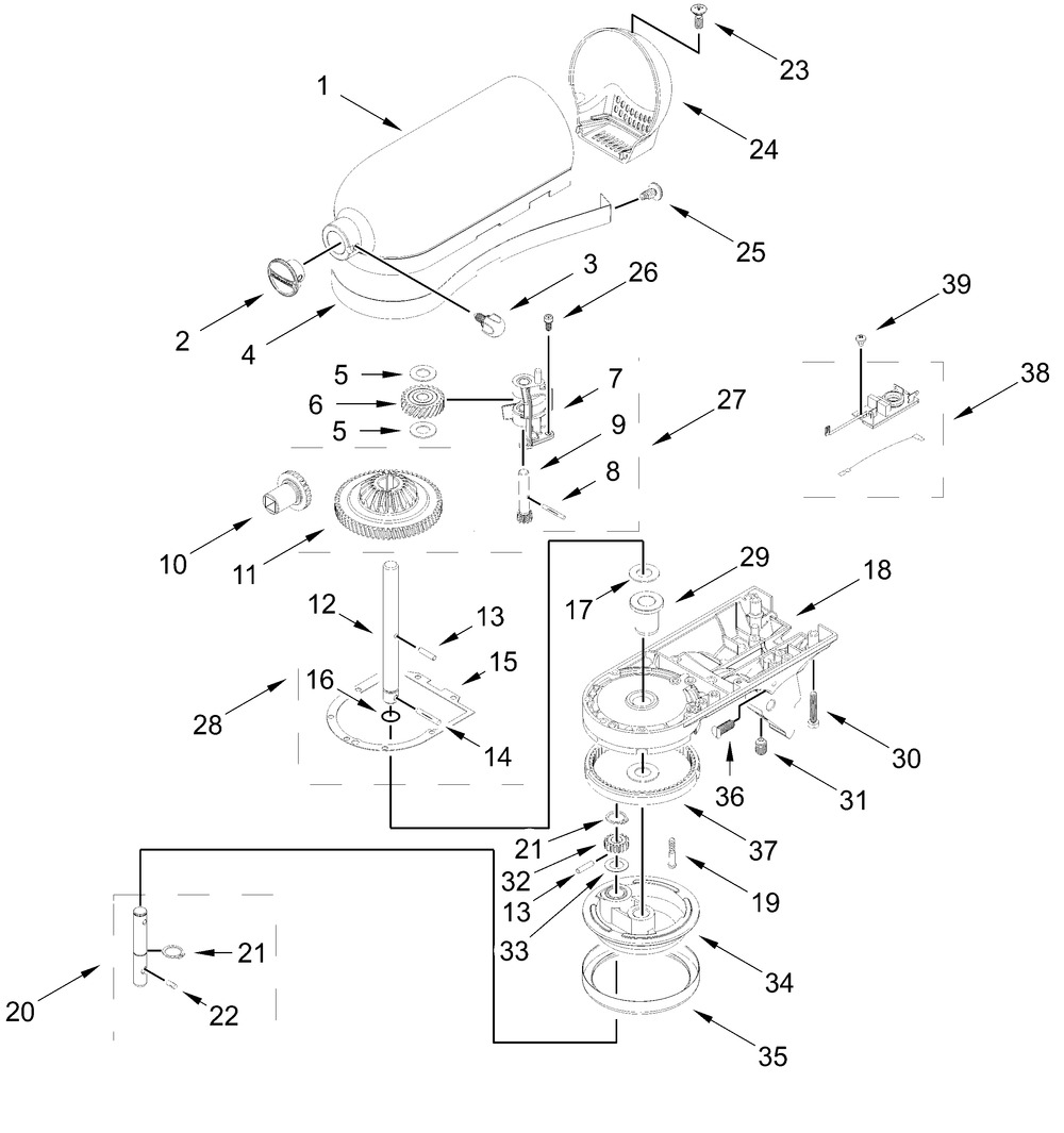 Case, Gearing And Planetary Unit Parts Diagram and Parts List for 5KSM150PSPPT5 5KSM150PSPAC5-5KSM150PSPBM5-5KSM150PSPDR5 Whirlpool Mixer