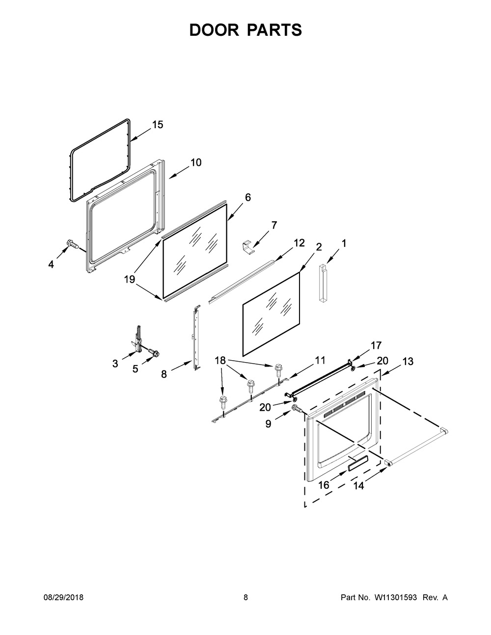 Door Parts Diagram and Parts List for KFEG500EBS3  Whirlpool Range