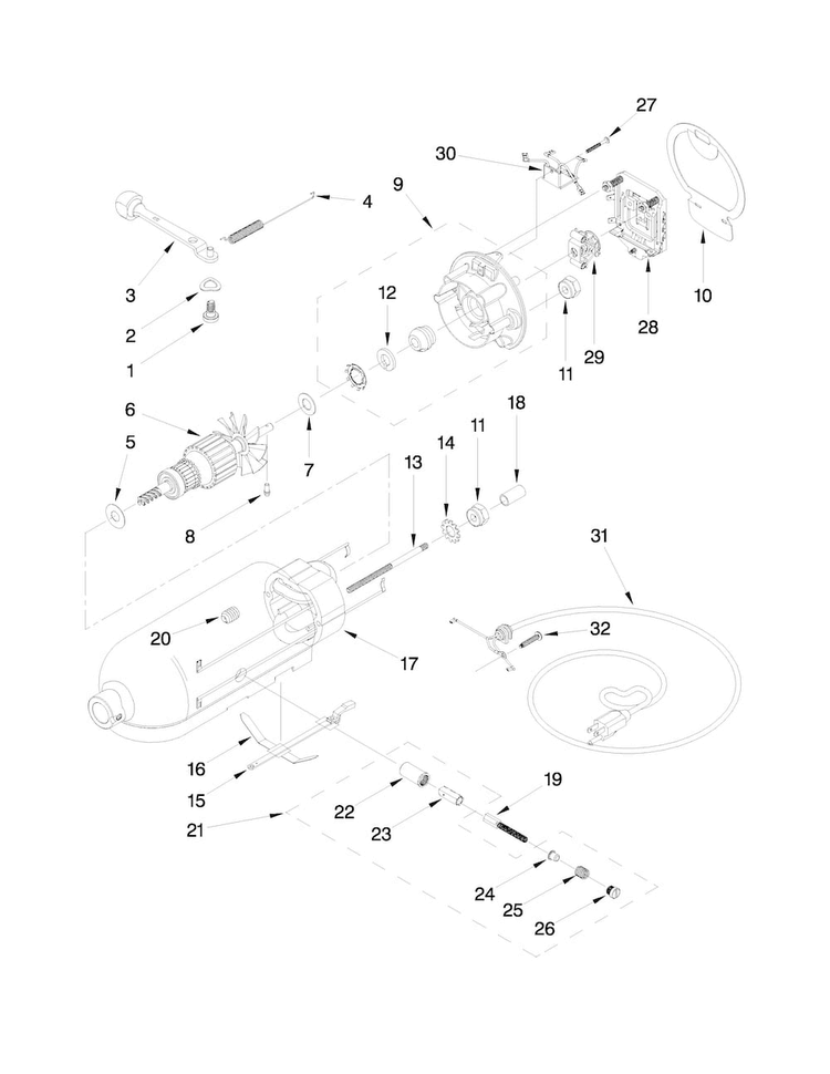 Motor And Control Unit Parts Diagram and Parts List for KSM500PSWH0  KitchenAid Mixer