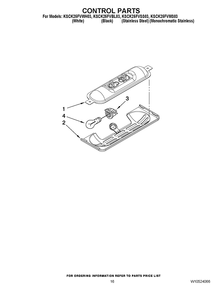CONTROL PARTS Diagram and Parts List for KSCK25FVMS03  KitchenAid Refrigerator