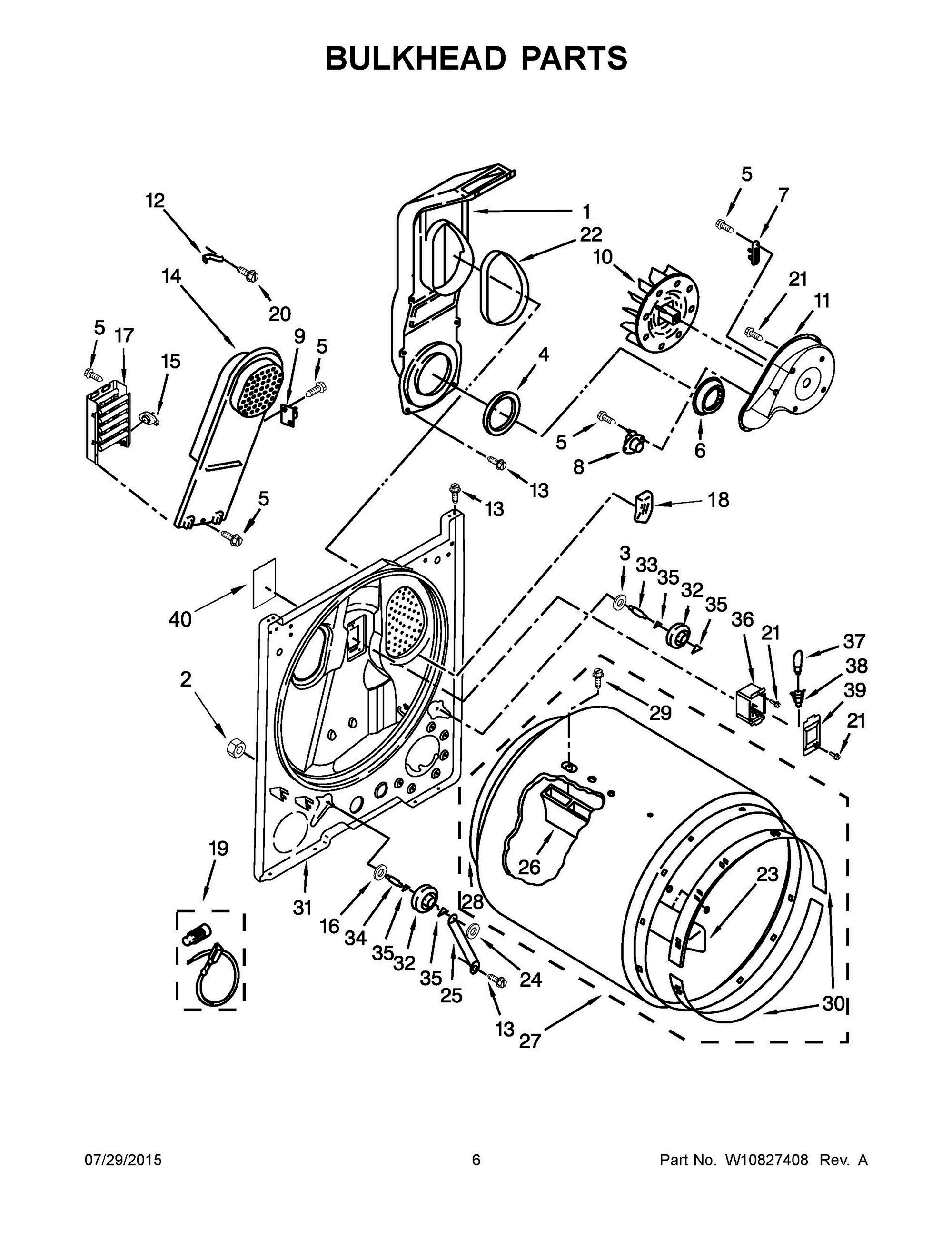 04 - BULKHEAD PARTS Diagram and Parts List for YNED4755EW0  Whirlpool Dryer