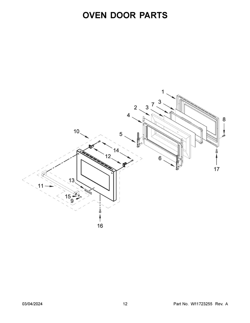 Oven Door Parts Diagram and Parts List for KFDC506JSS03  KitchenAid Range