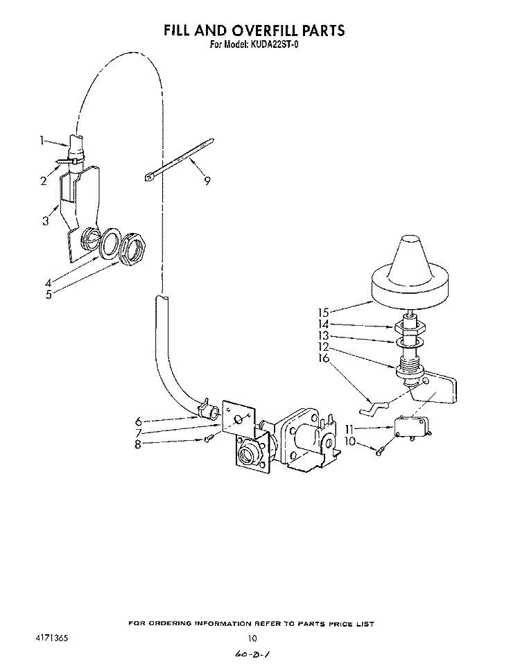 FILL AND OVERFILL Diagram and Parts List for KUDA22ST0  KitchenAid Dishwasher