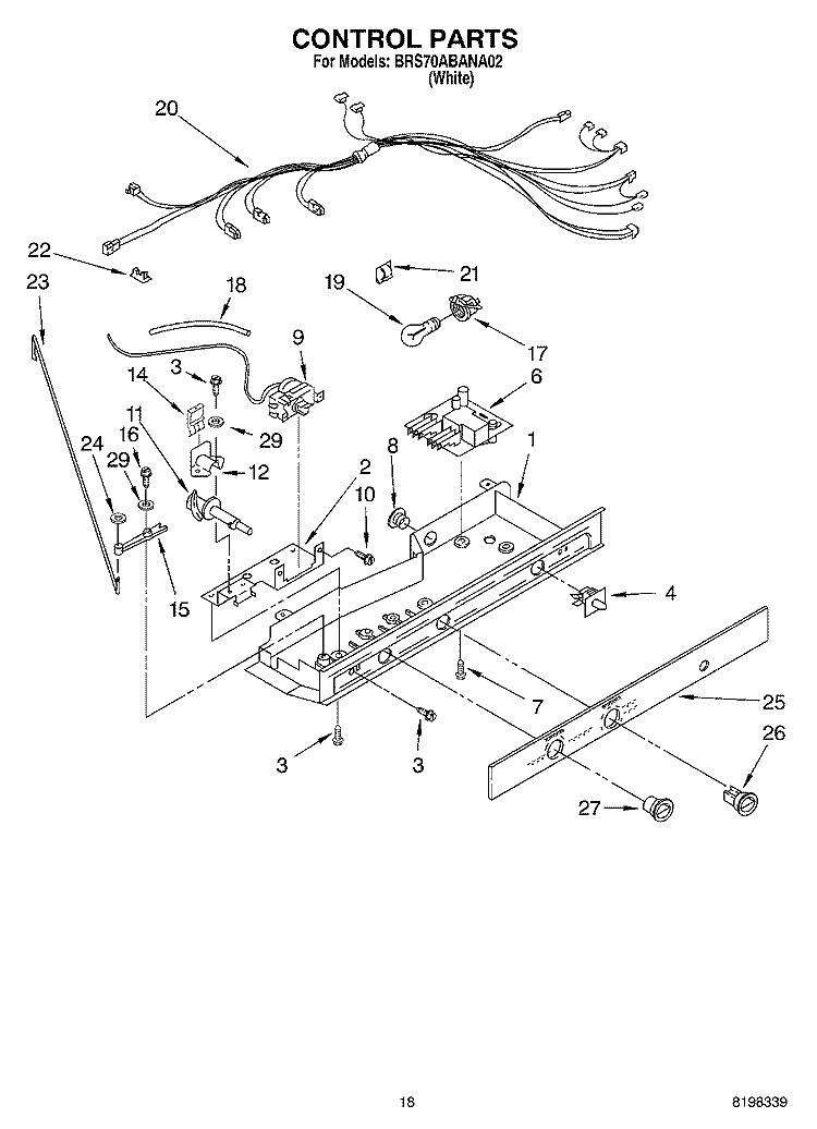 CONTROL PARTS Diagram and Parts List for BRS70ABANA02  Whirlpool Refrigerator