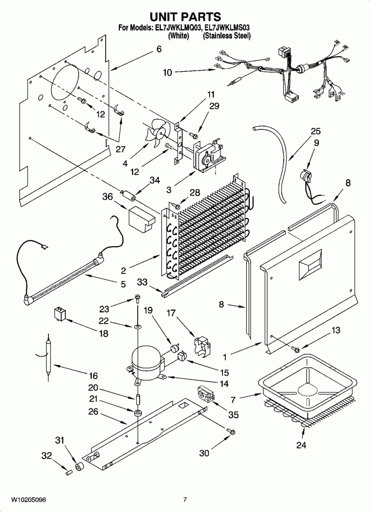 UNIT PARTS, OPTIONAL PARTS Diagram and Parts List for EL7JWKLMQ03  Whirlpool Refrigerator