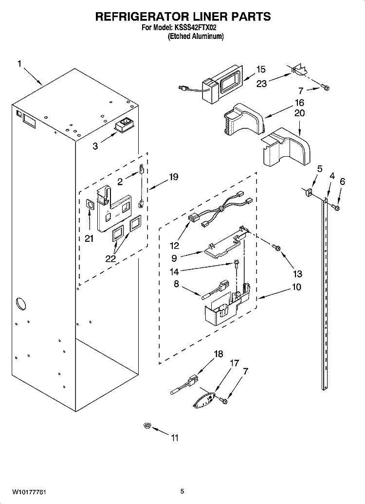 REFRIGERATOR LINER PARTS Diagram and Parts List for KSSS42FTX02  KitchenAid Refrigerator