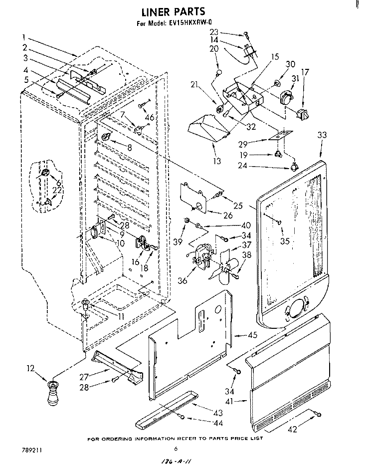 LINER Diagram and Parts List for EV15HKXRW0  Whirlpool Freezer