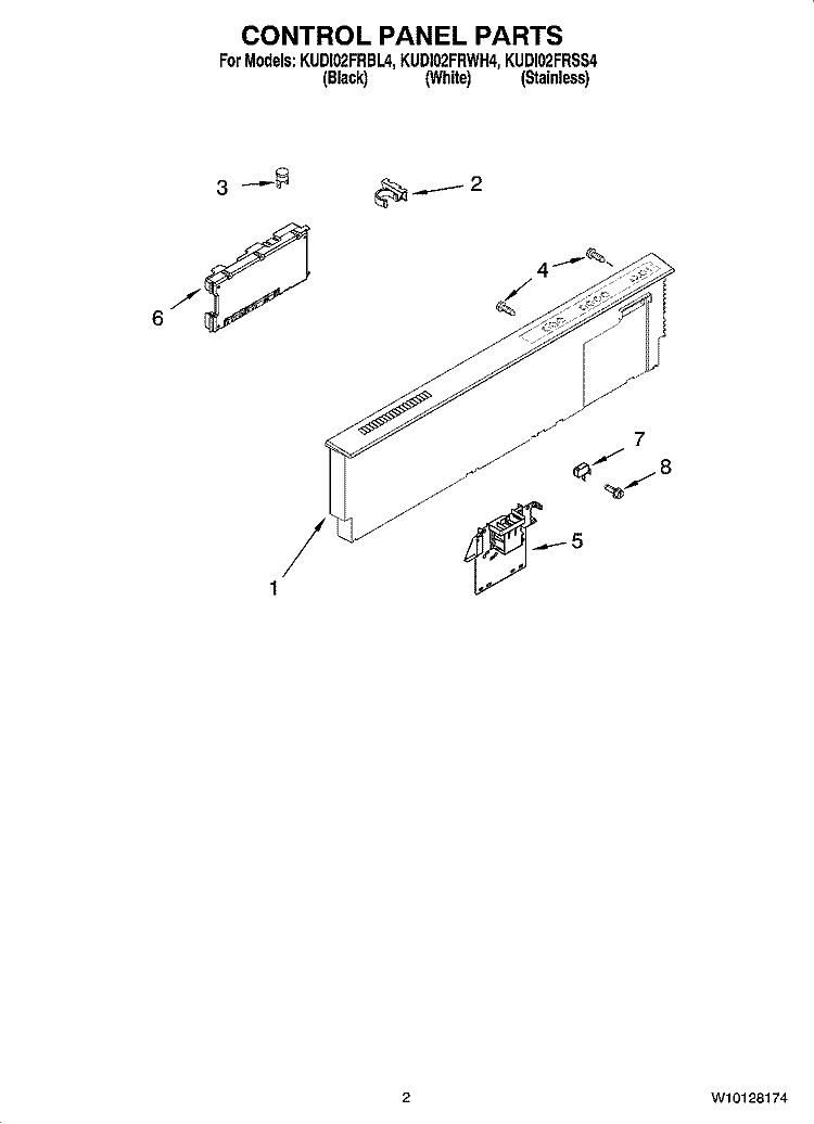 CONTROL PANEL PARTS Diagram and Parts List for KUDI02FRWH4  KitchenAid Dishwasher