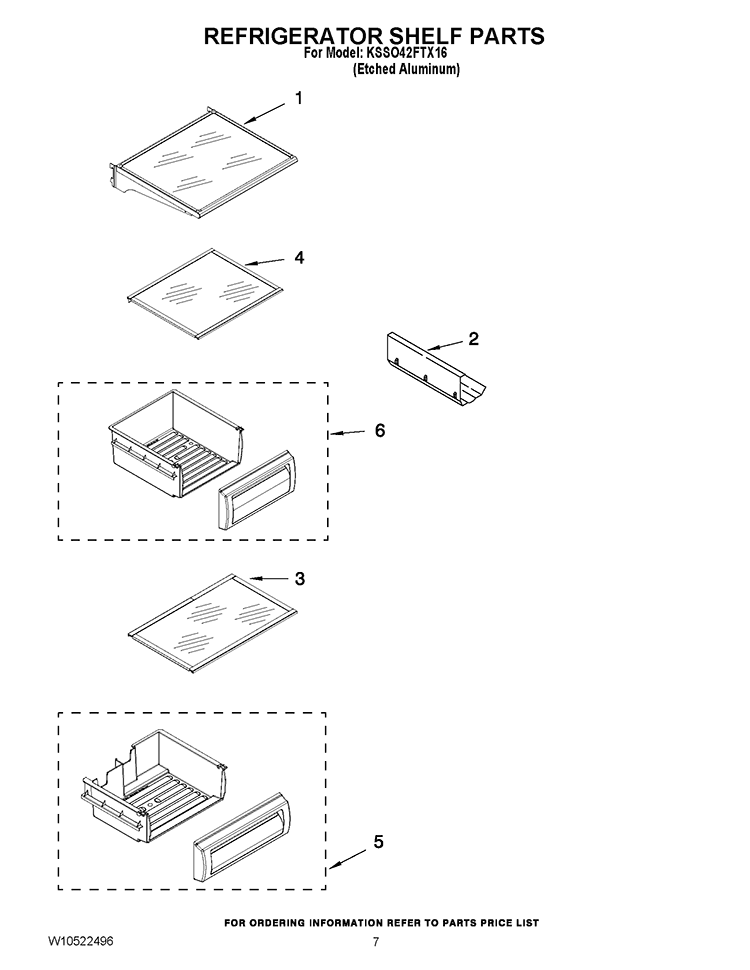 REFRIGERATOR SHELF PARTS Diagram and Parts List for KSSO42FTX16  KitchenAid Refrigerator