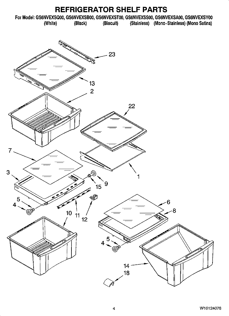 REFRIGERATOR SHELF PARTS Diagram and Parts List for GS6NVEXSY00  Whirlpool Refrigerator
