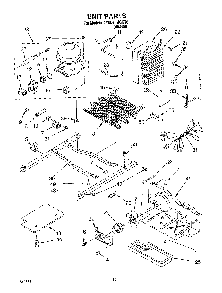 UNIT Diagram and Parts List for 4YED7FHQKT01  Whirlpool Refrigerator