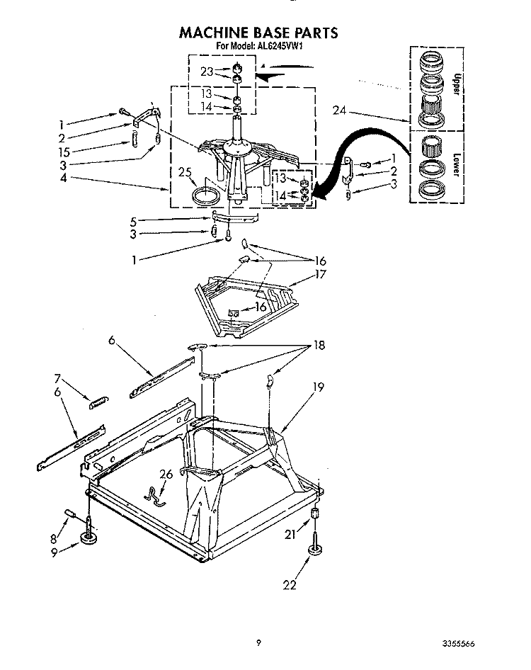MACHINE BASE Diagram and Parts List for AL6245VW1  Whirlpool Washer