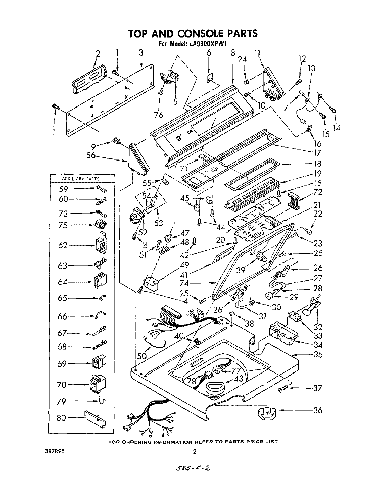 TOP AND CONSOLE Diagram and Parts List for LA9800XPW1  Whirlpool Washer