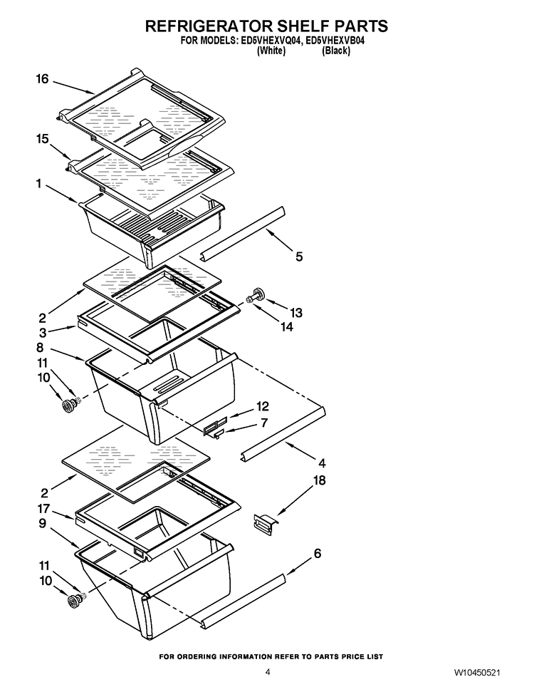 REFRIGERATOR SHELF PARTS Diagram and Parts List for ED5VHEXVQ04  Whirlpool Refrigerator