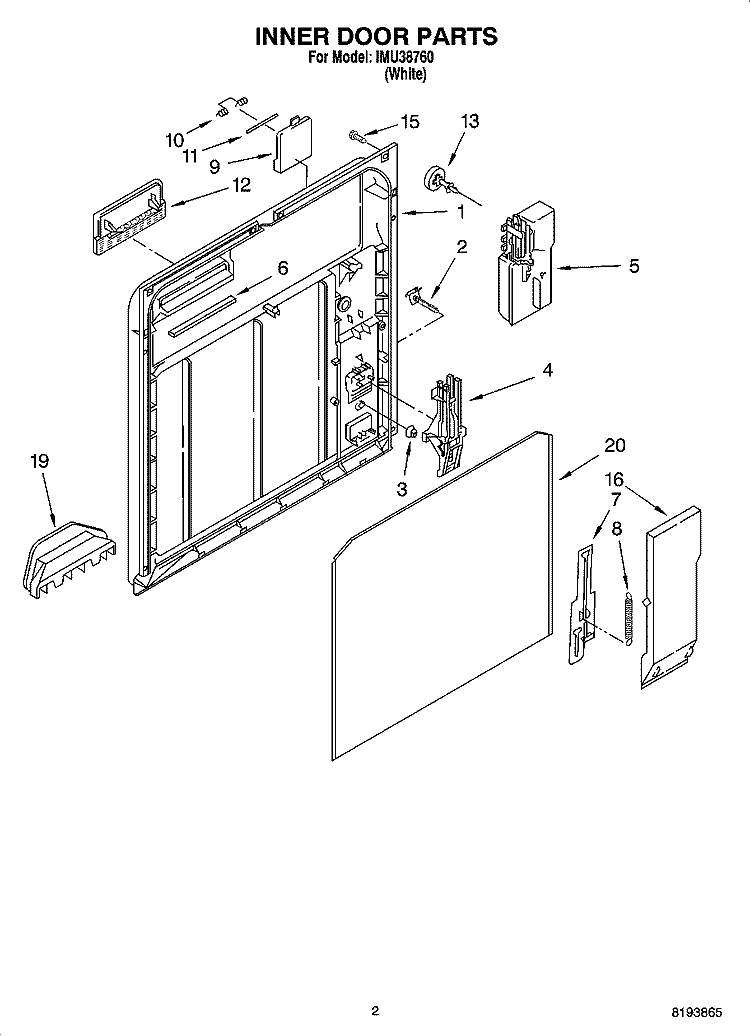 INNER DOOR PARTS Diagram and Parts List for IMU38760  Inglis Dishwasher