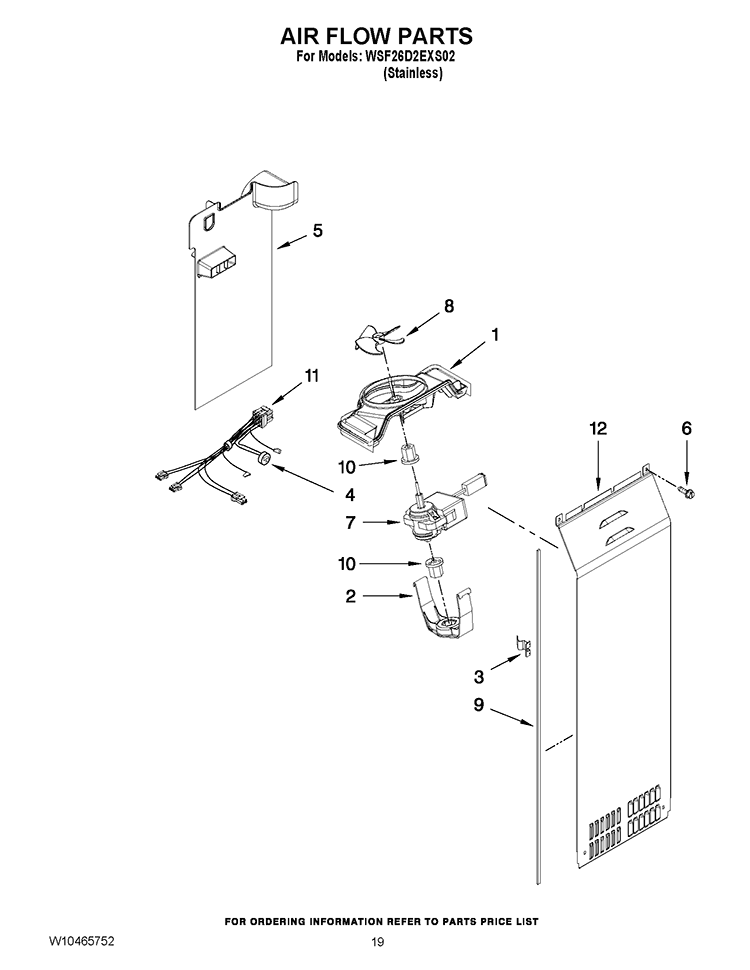 AIR FLOW PARTS Diagram and Parts List for WSF26D2EXS02  Whirlpool Refrigerator