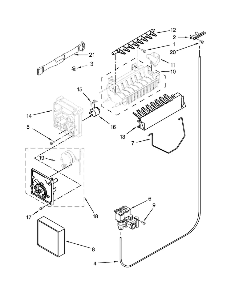 Icemaker Parts Diagram and Parts List for 10650022211  Kenmore Refrigerator