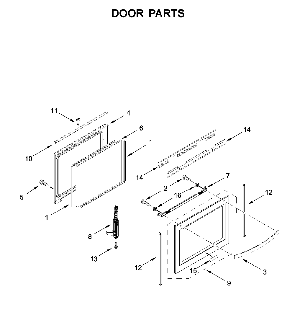 Door parts Diagram and Parts List for WFG975H0HV1  Whirlpool Range