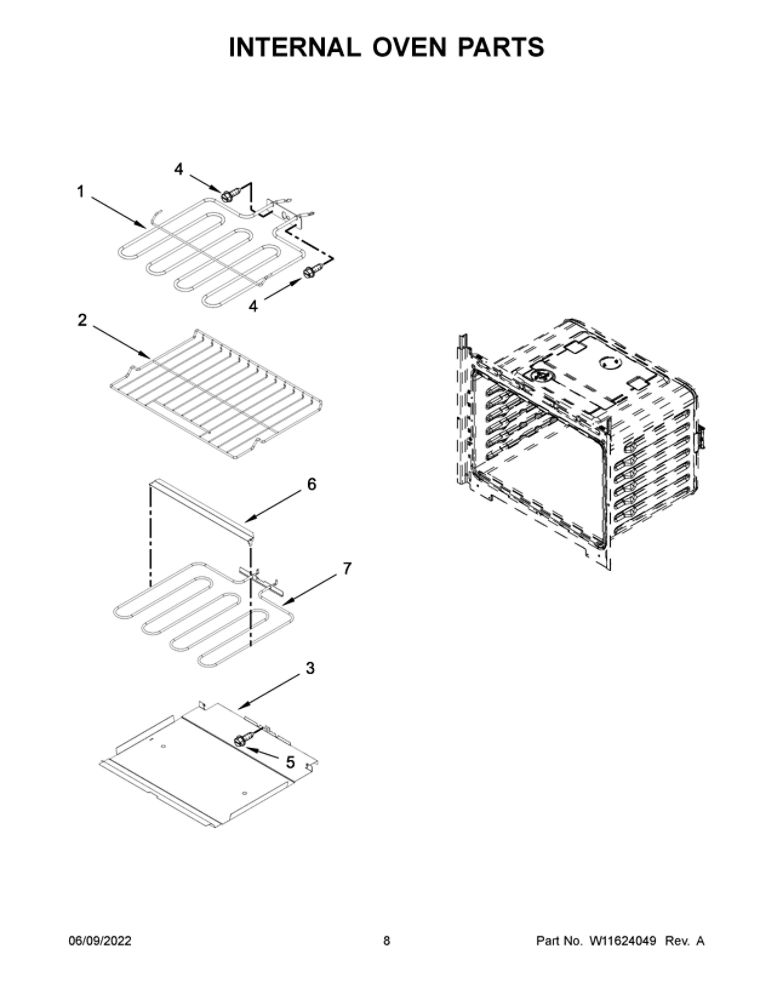 Internal Oven Parts Diagram and Parts List for WOC54EC7HS20  Whirlpool Microwave Oven Combo