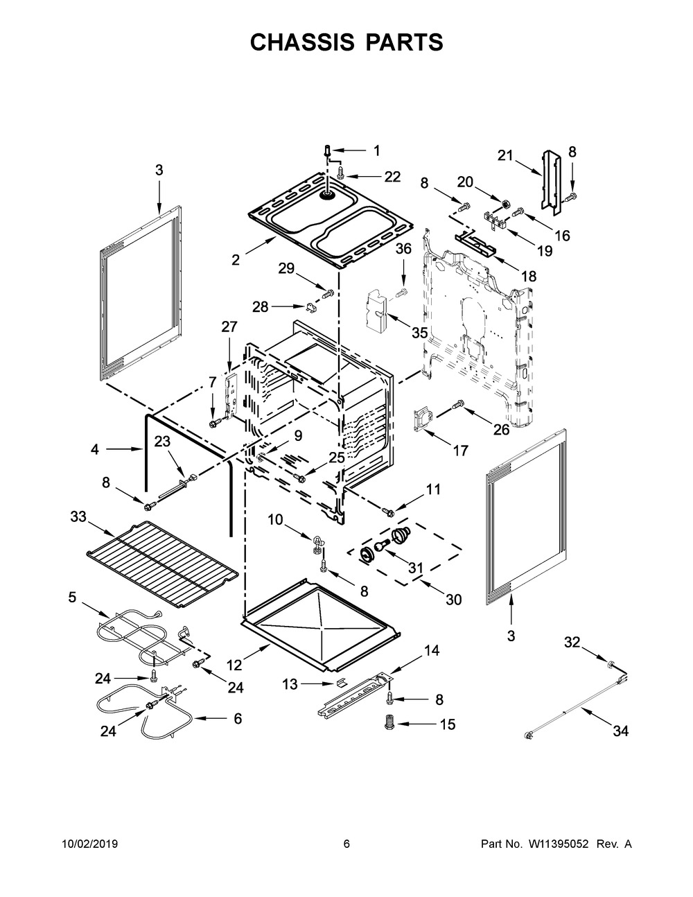 Chassis Parts Diagram and Parts List for YWFC150M0EB4  Whirlpool Range