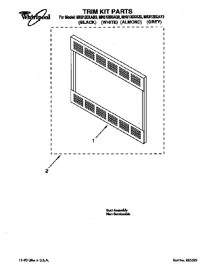 Trim Kit Parts Diagram and Parts List for MK6120XAZ0  Whirlpool Microwave