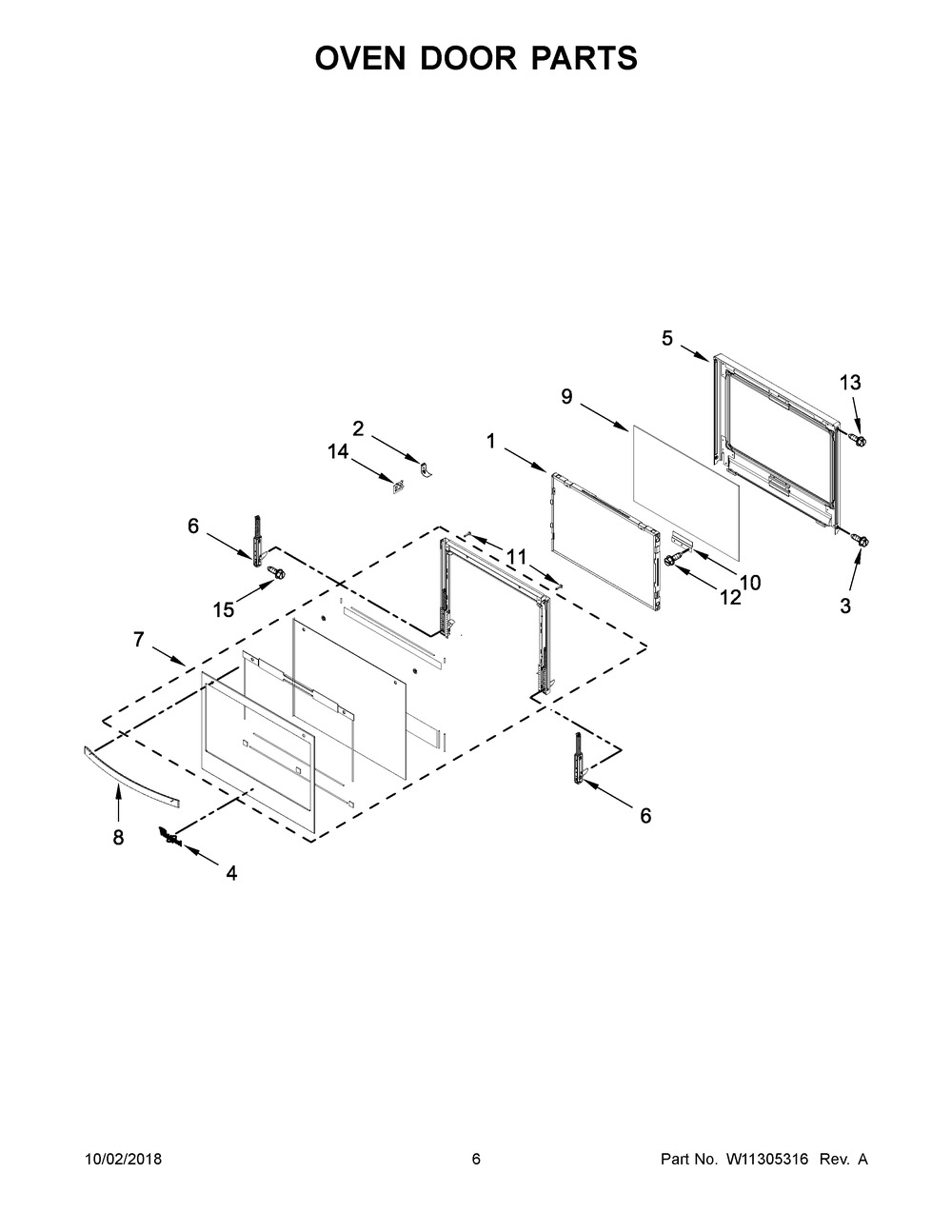 Oven Door Parts Diagram and Parts List for WOS72EC7HB01  Whirlpool Wall Oven