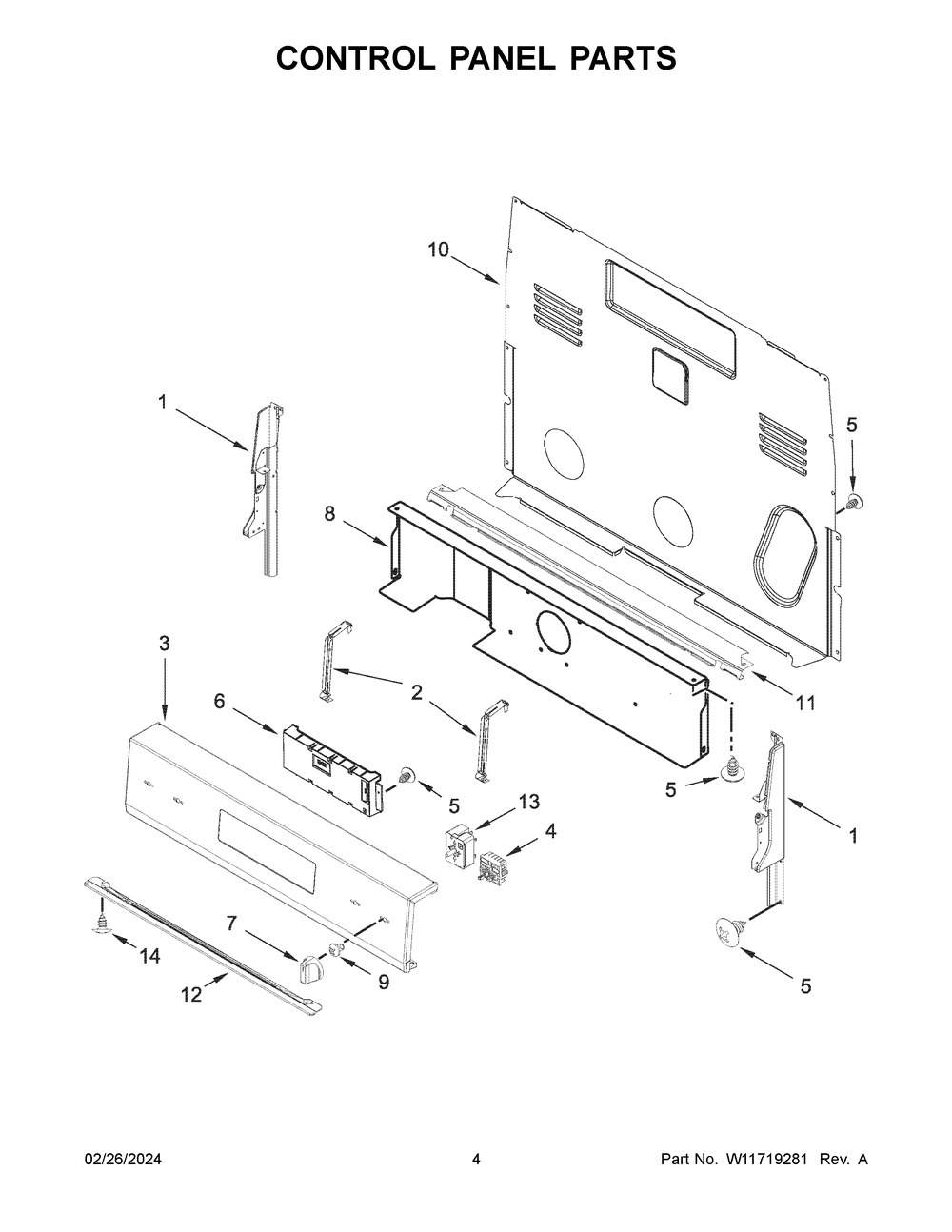 Control Panel Parts Diagram and Parts List for WFES3030RS0  Whirlpool Range