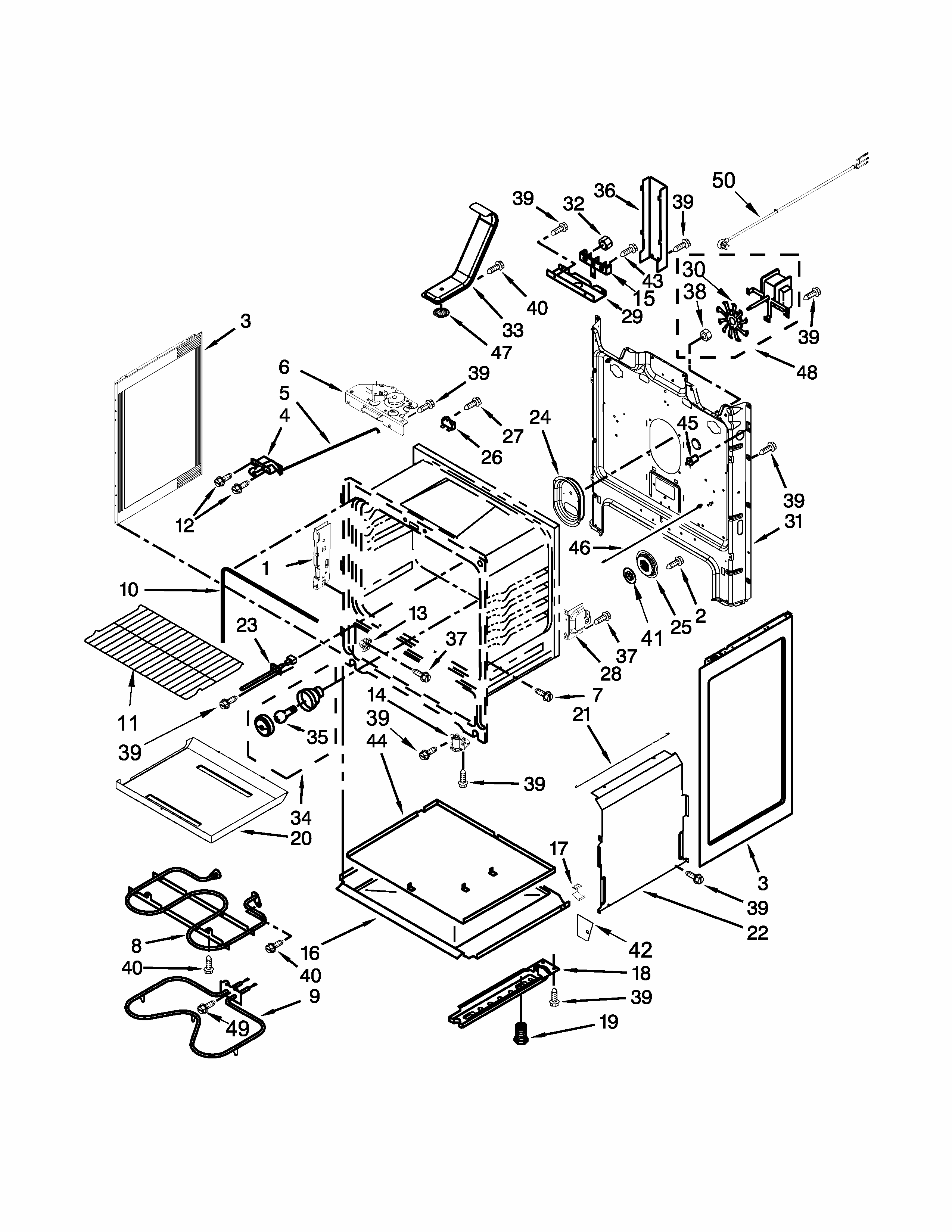 Chassis Parts Diagram and Parts List for YIES505DS0  Whirlpool Range