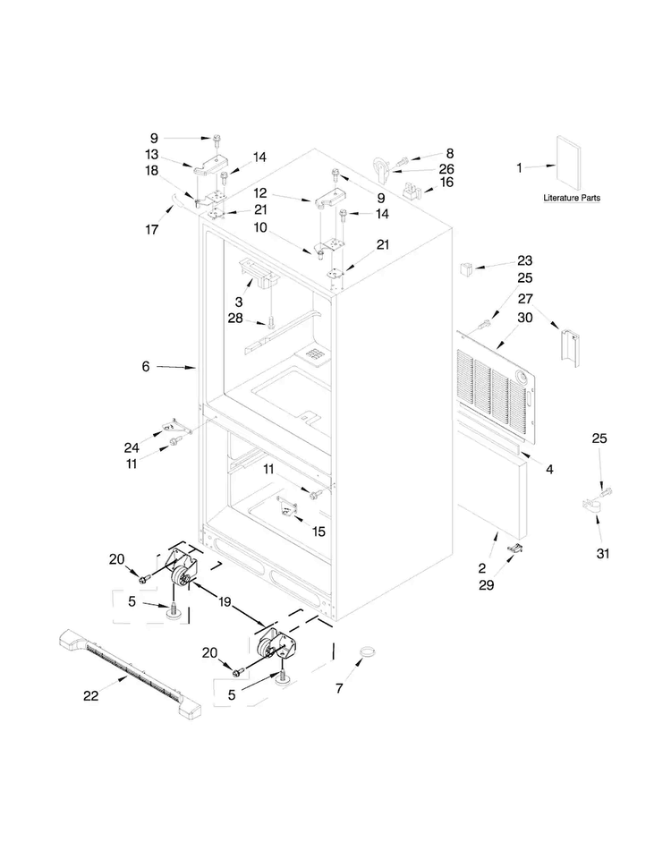 Cabinet Parts Diagram and Parts List for KRFC302ESS00  KitchenAid Refrigerator