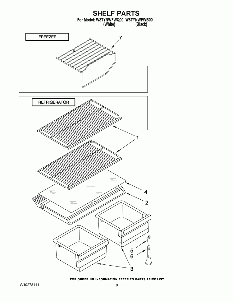SHELF PARTS Diagram and Parts List for W8TYNWFWB00  Whirlpool Refrigerator