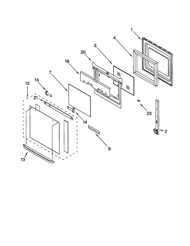 Oven Door Diagram and Parts List for KEBS107DBAL7  KitchenAid Wall Oven
