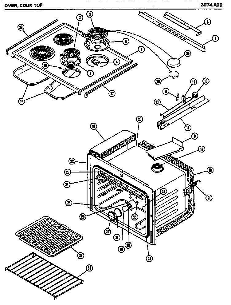 03 - OVER Diagram and Parts List for 3074A00  Whirlpool Range