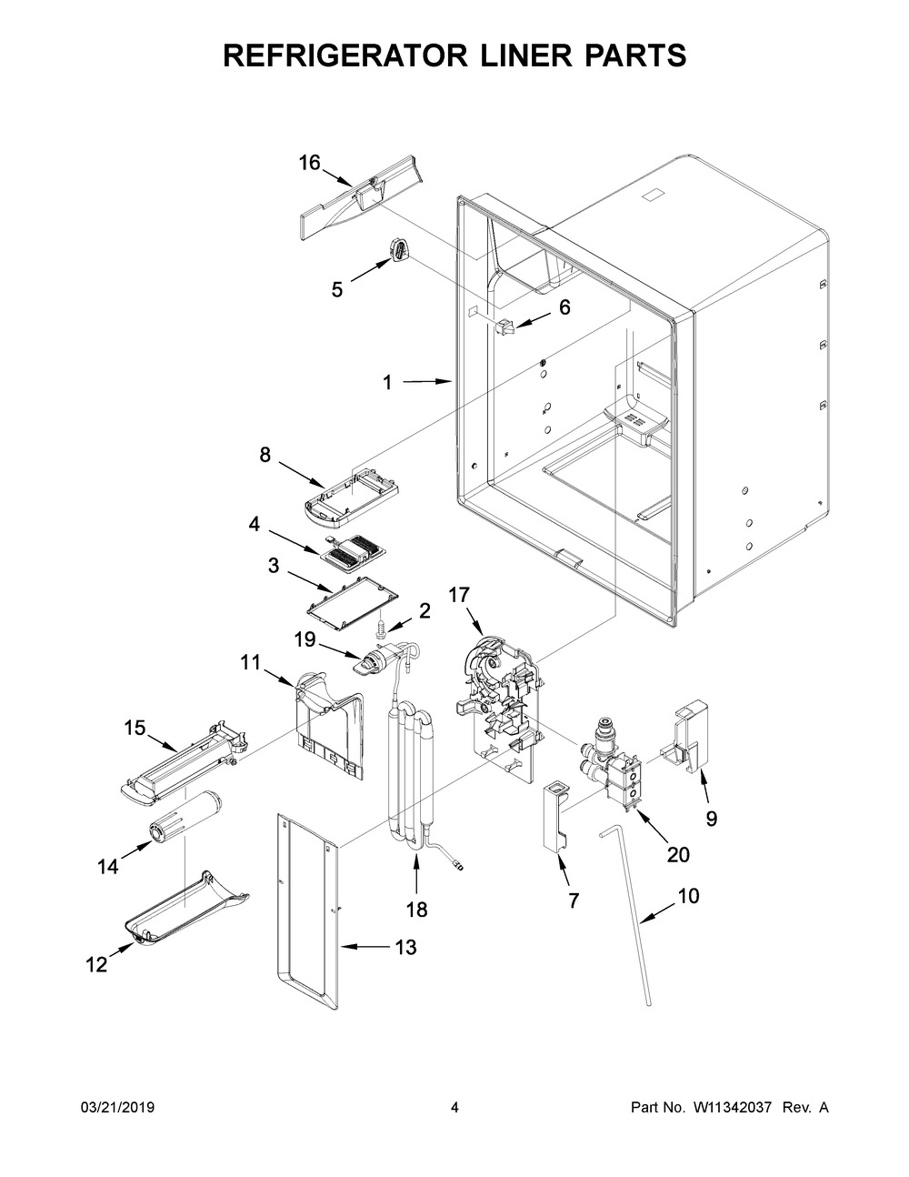 Refrigerator Liner Parts Diagram and Parts List for WRX735SDHZ02  Whirlpool Refrigerator