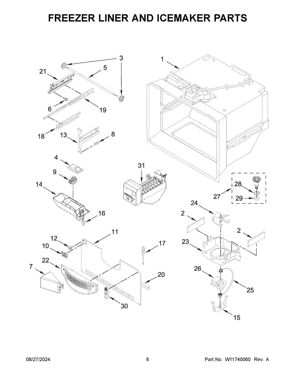 04 - Freezer Liner And Icemaker Parts Diagram and Parts List for KRFC302EBS09  Whirlpool Refrigerator
