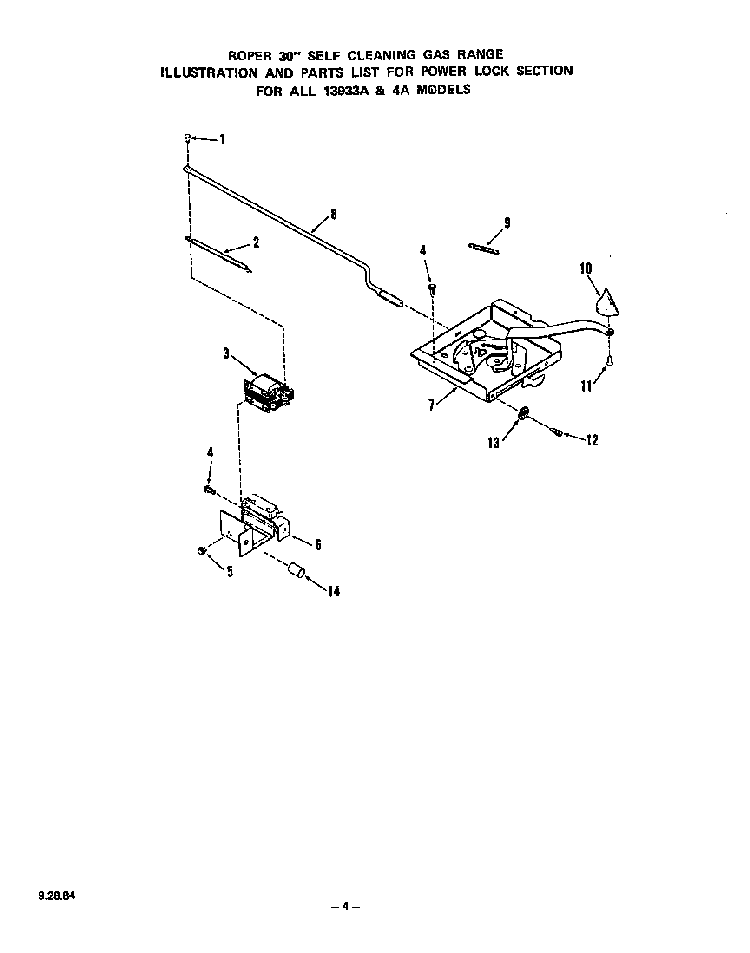 Power Lock Diagram and Parts List for 1393*3A  Roper Range