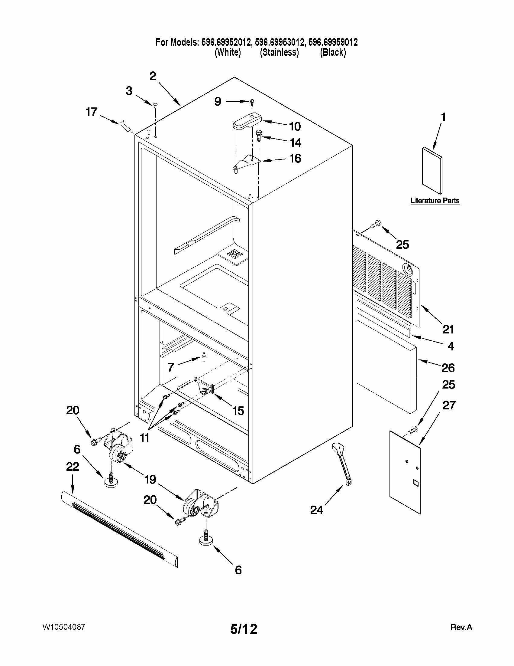 Cabinet Parts Diagram and Parts List for 59669952012  Kenmore Refrigerator